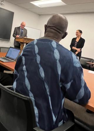 Dr. Mohler and Dean Renga recognize Dr. Adeeko as a Distinguished Scholar.