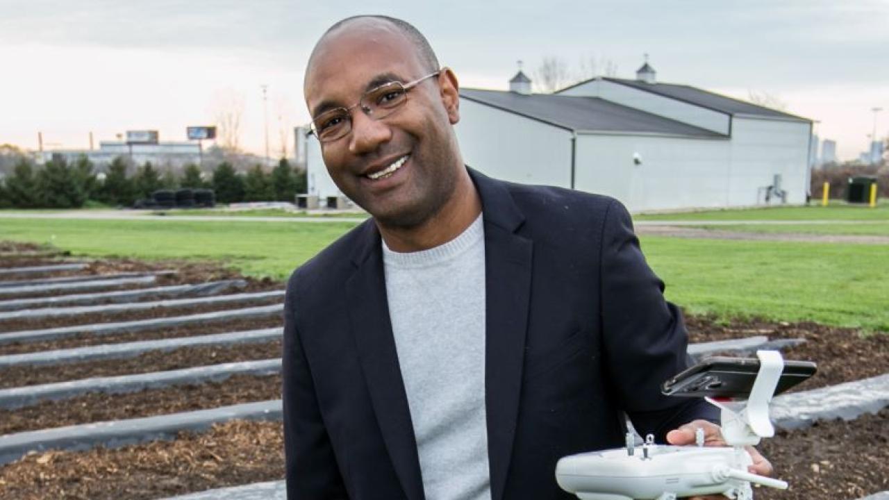 man holding drone